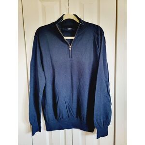 J Crew L Navy Cotton Cashmere Sweater Cowl Neck‎ Men's Lg. Hole In Neck